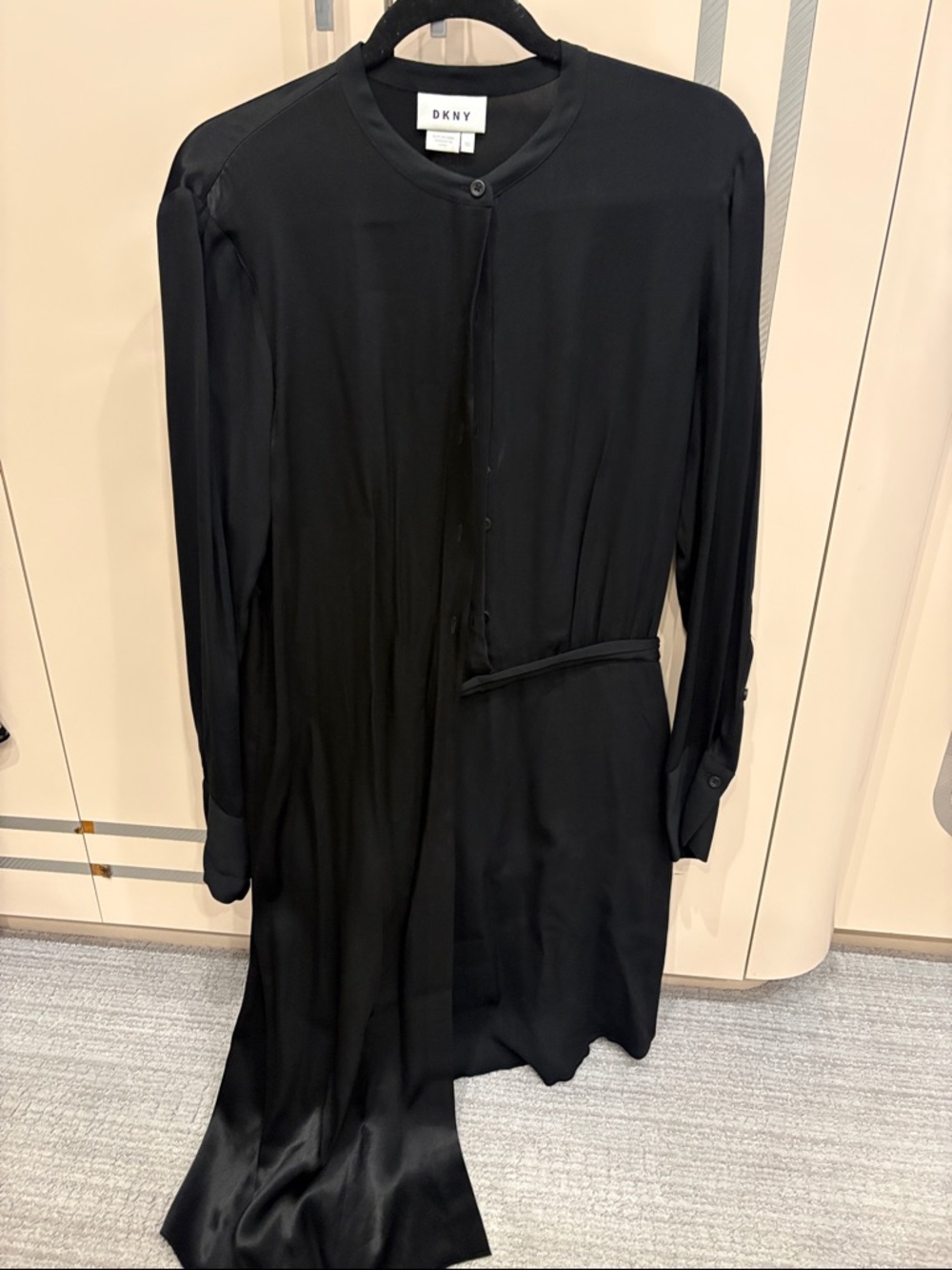DKNY Black Silk-Blend Button Front Midi Dress